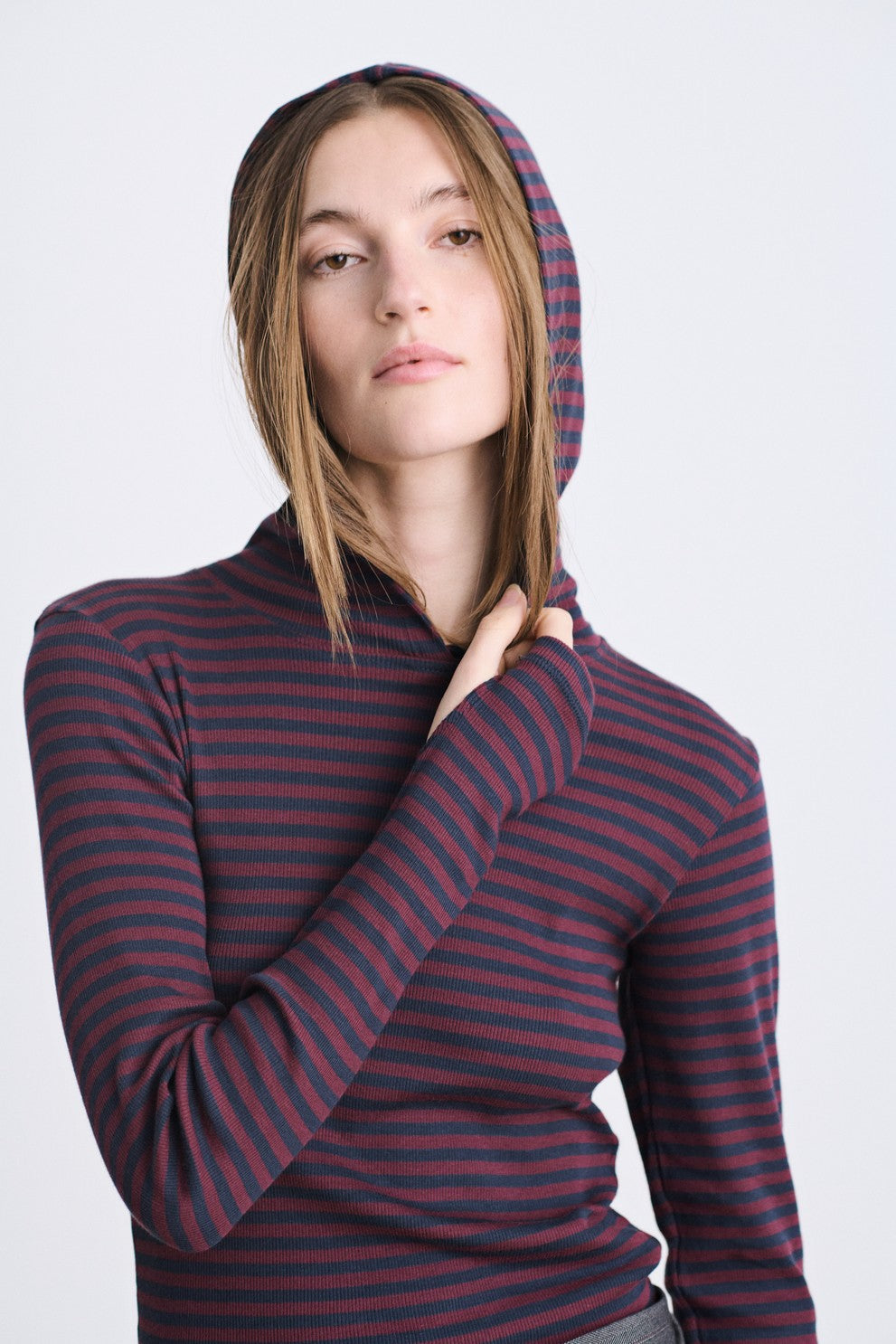 2X2 Cotton Stripe Tutti Hood langærmet t-shirt – Sky Captain/Winetasting